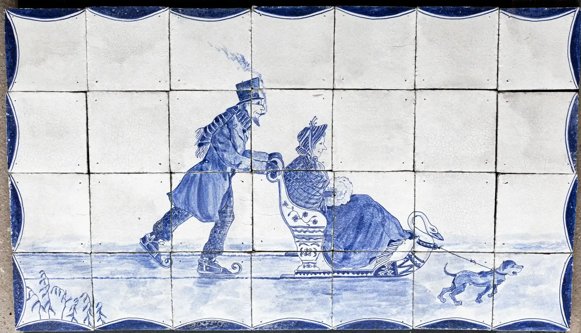Antiek Delfts Blauwe Tegels Met Bakpuntjes Tableau