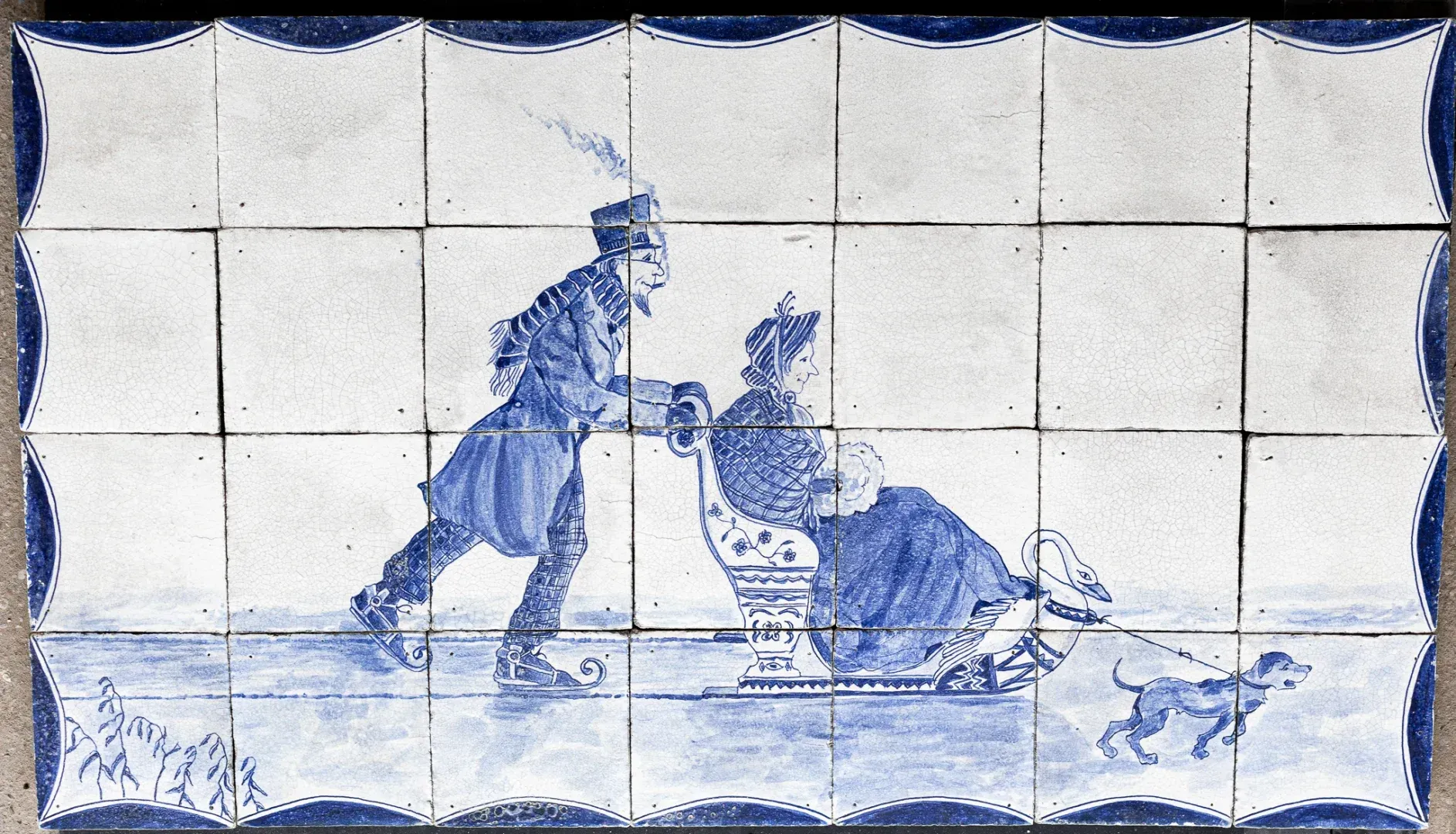 Antiek Delfts Blauwe Tegels Met Bakpuntjes Tableau