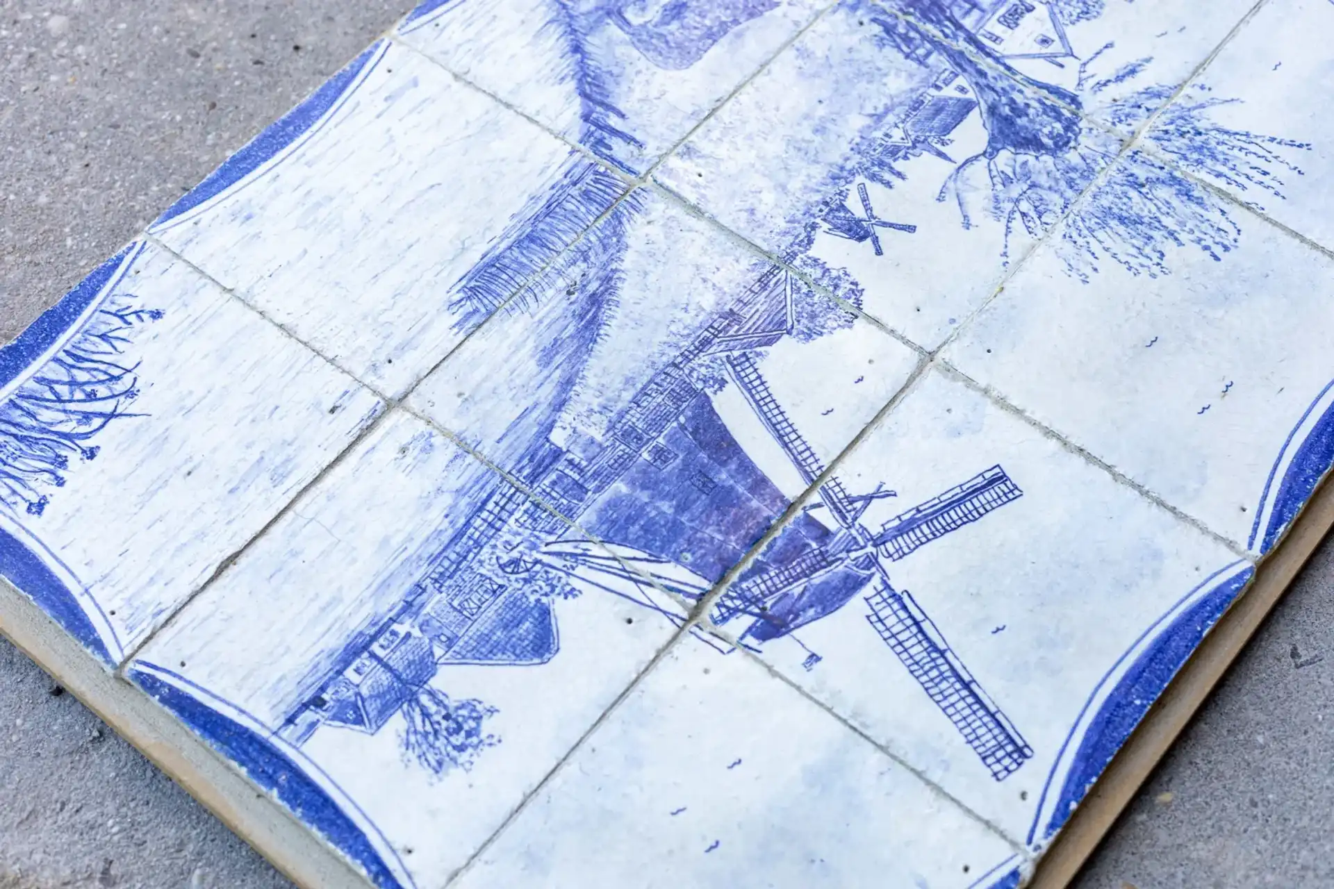 Antiek Handgeschilderd Landschap Op Oude Wand Tegels