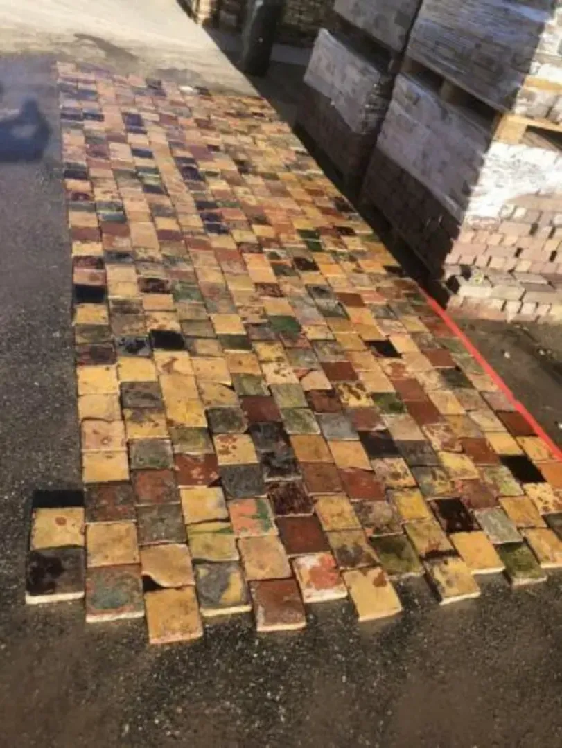Antique green-yellow farmhouse tiles