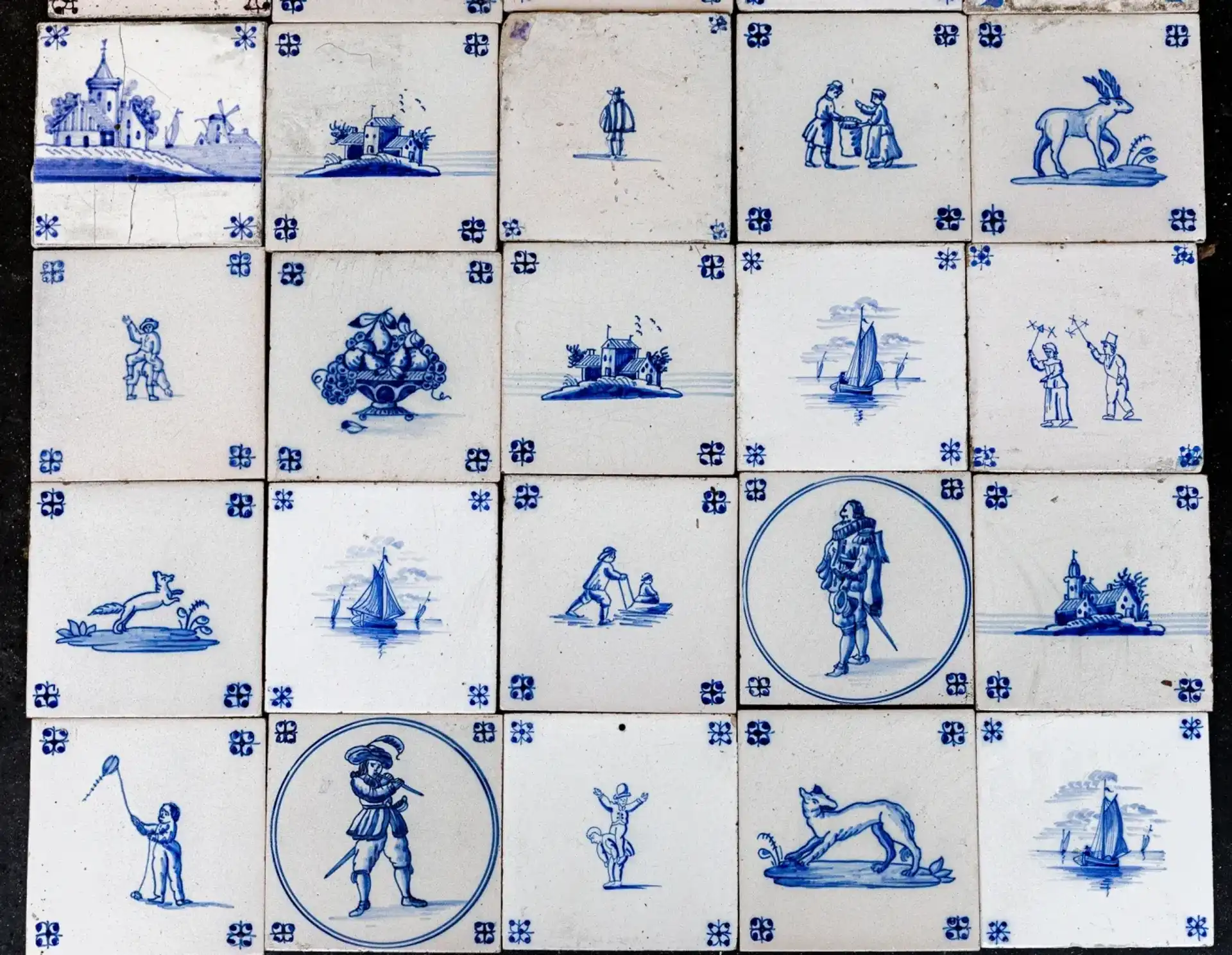 Antieke Delftsblauwe Decoratieve Wandtegels