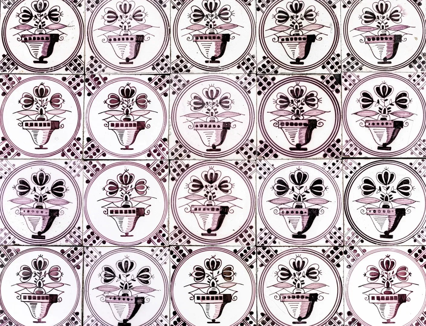 Antique hand-painted manganese-purple wall tiles