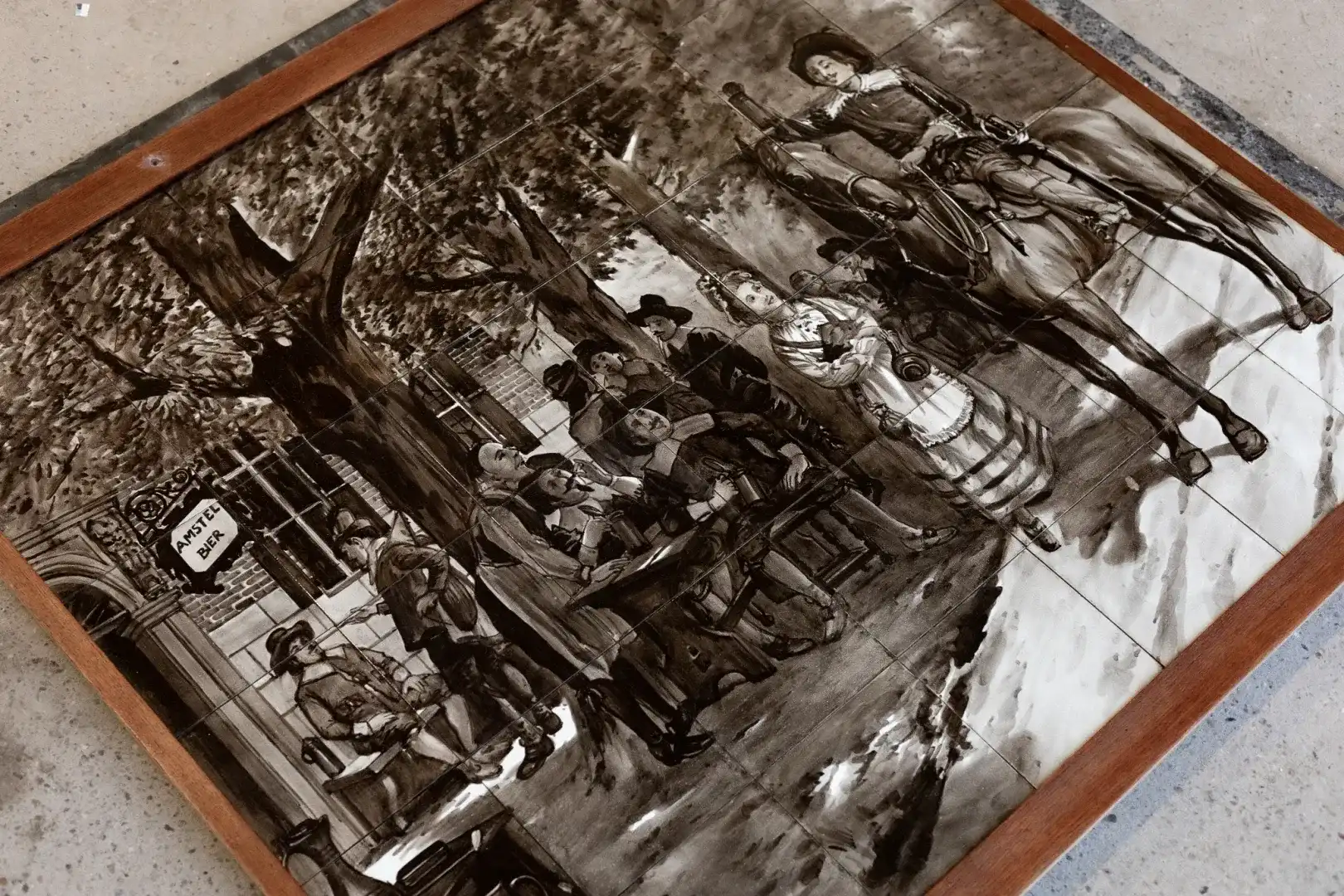 Antieke Mangaan Tegels In Een Tableau Schildering