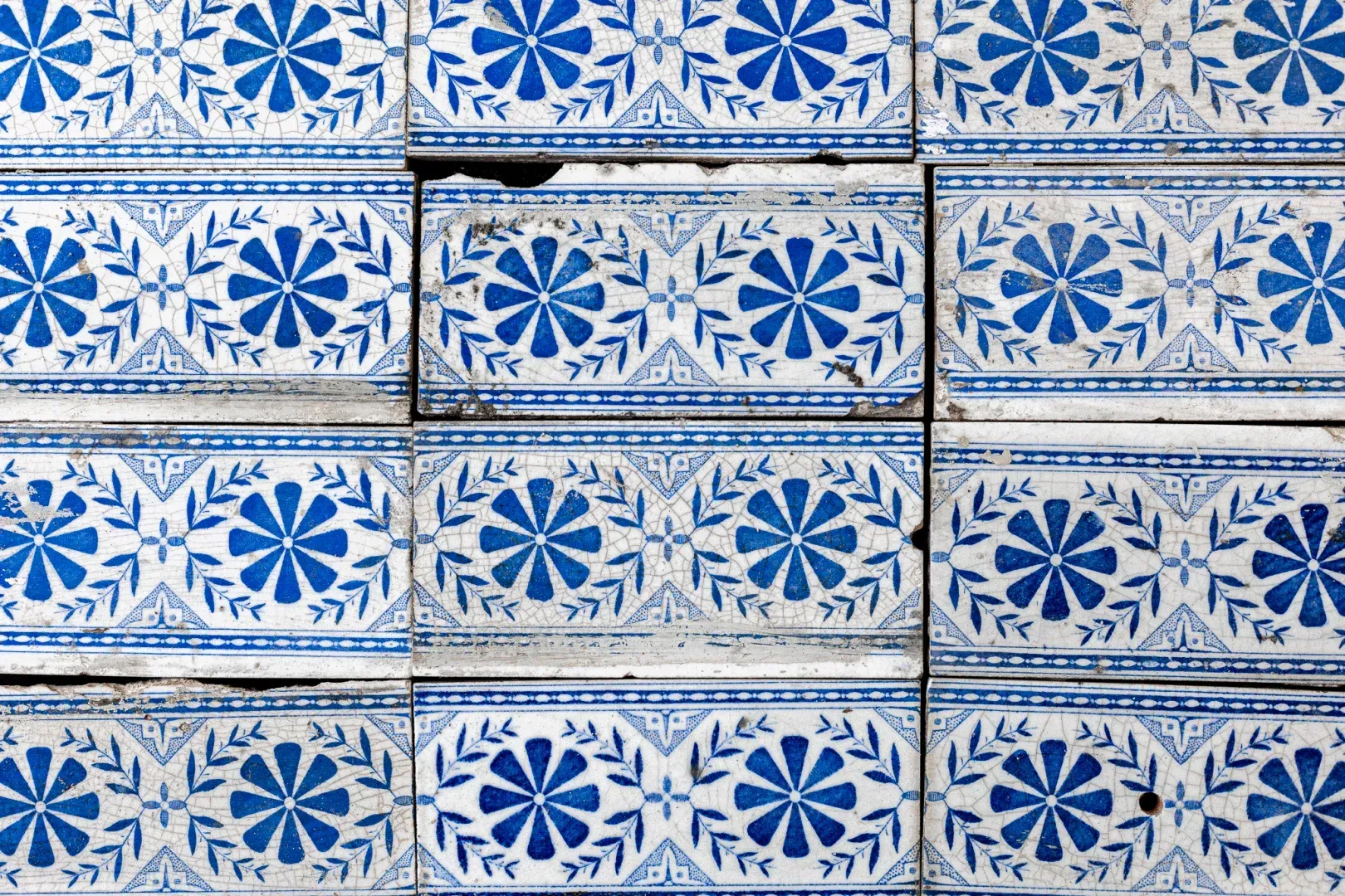 Antieke Plinttegel Delftsblauw