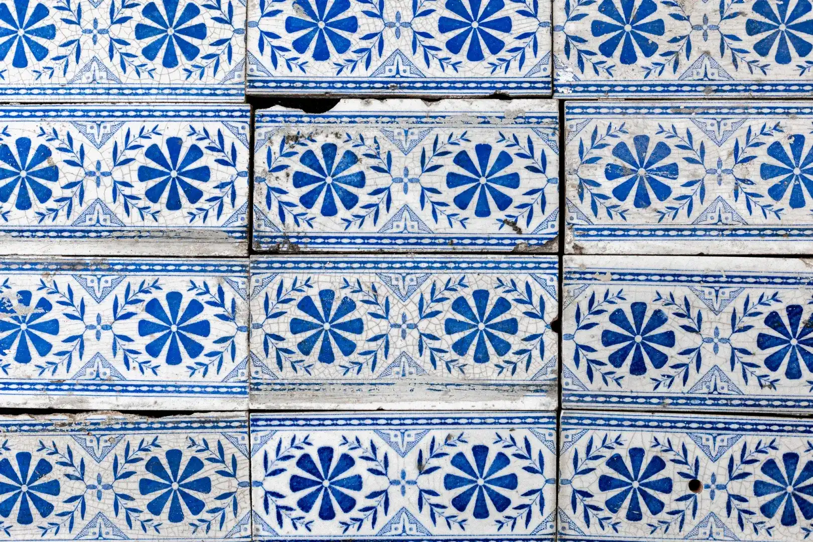 Antieke Plinttegel Delftsblauw