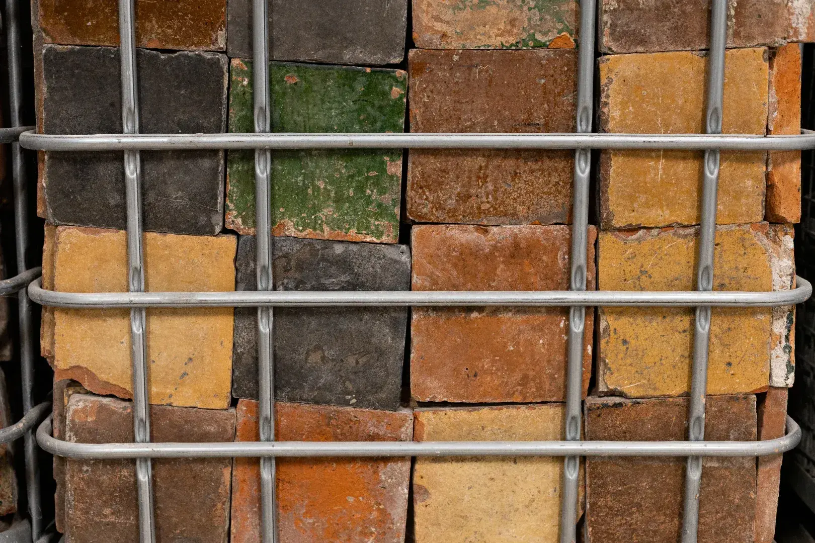 Antique tiles with mixed glaze colours