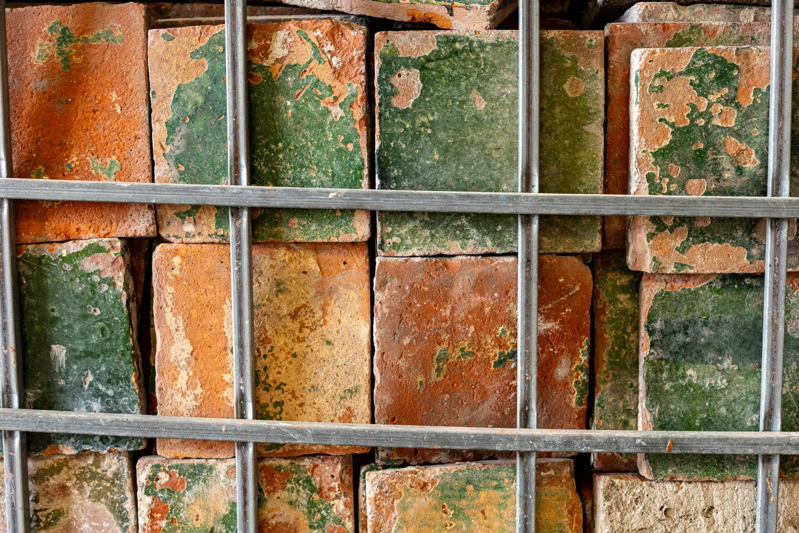 Antique tiles with green glaze