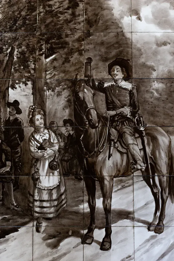 Founders of Amstel beer depicted on an antique tile panel