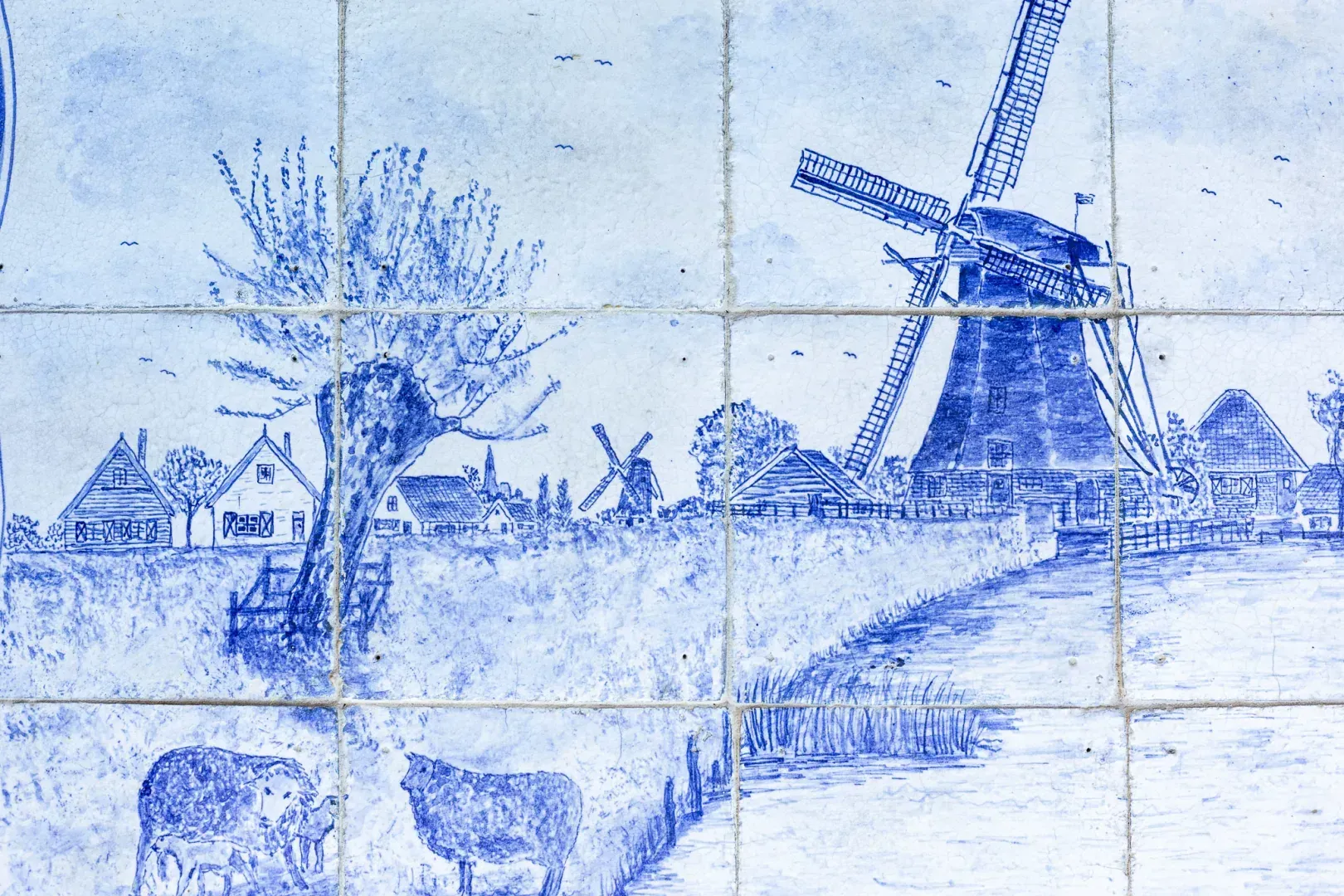 Scène hollandaise traditionnelle peinte à la main en bleu de Delft