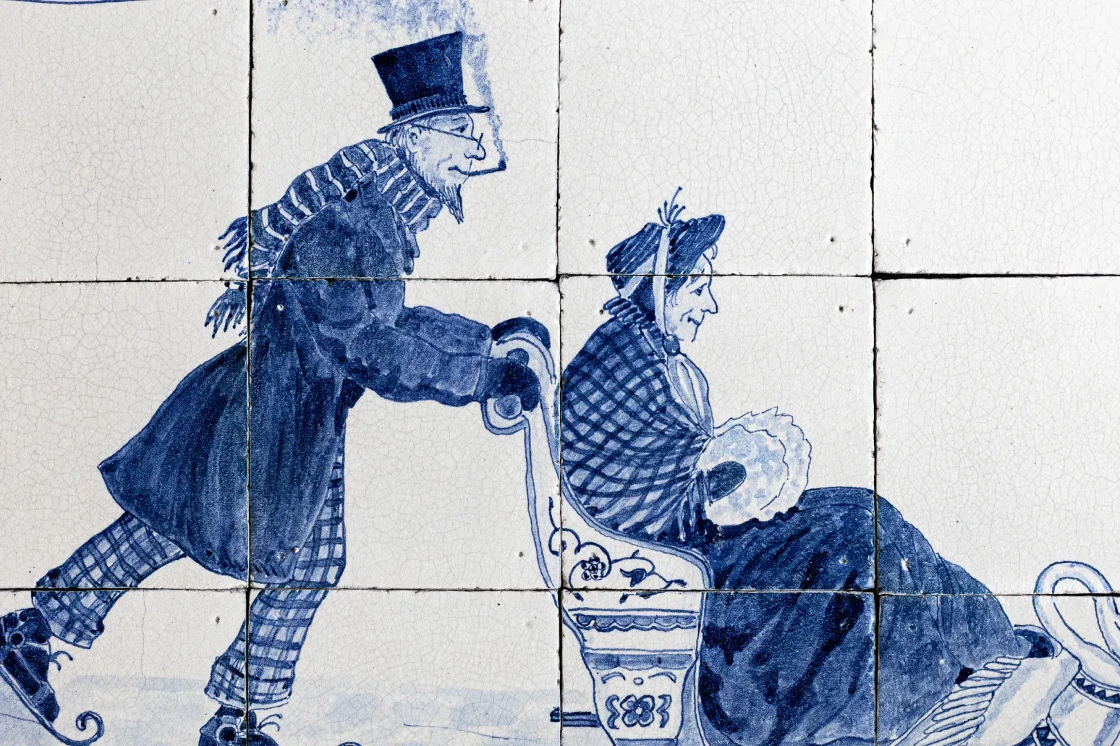 Panneau ancien de carreaux bleus de Delft
