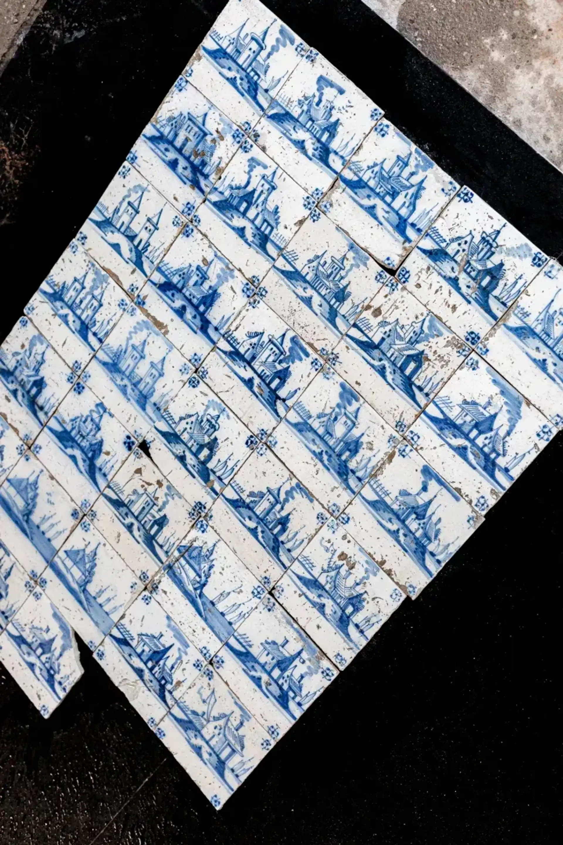 Delftsblauwe Antieke Wandtegels Met Schildering