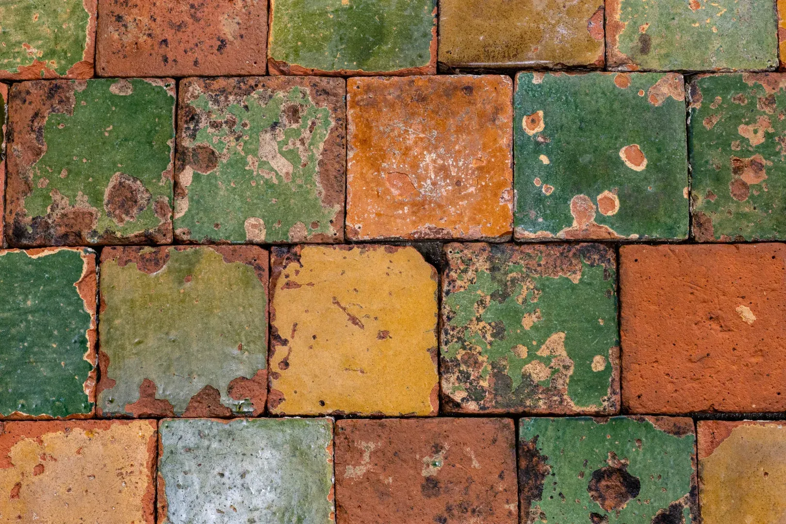 Antique glazed terracotta floor tiles
