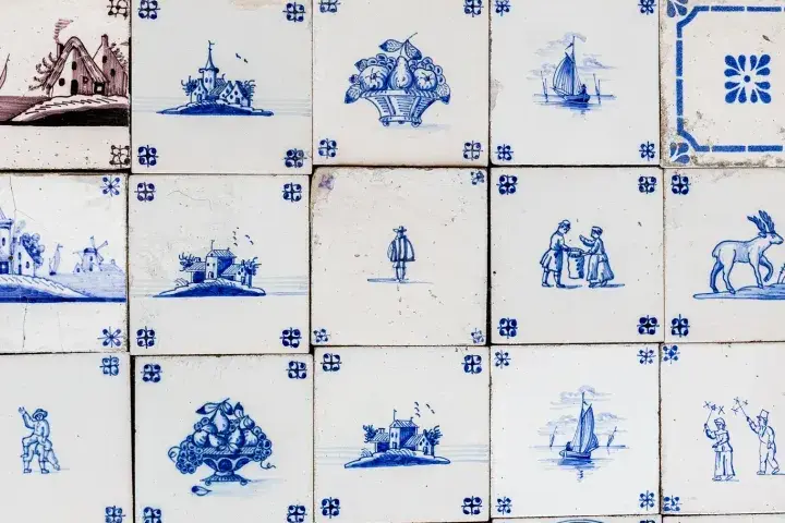 Traditional Dutch antique Delft blue tiles