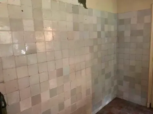 Old wall with antique white tiles, 13 x 13