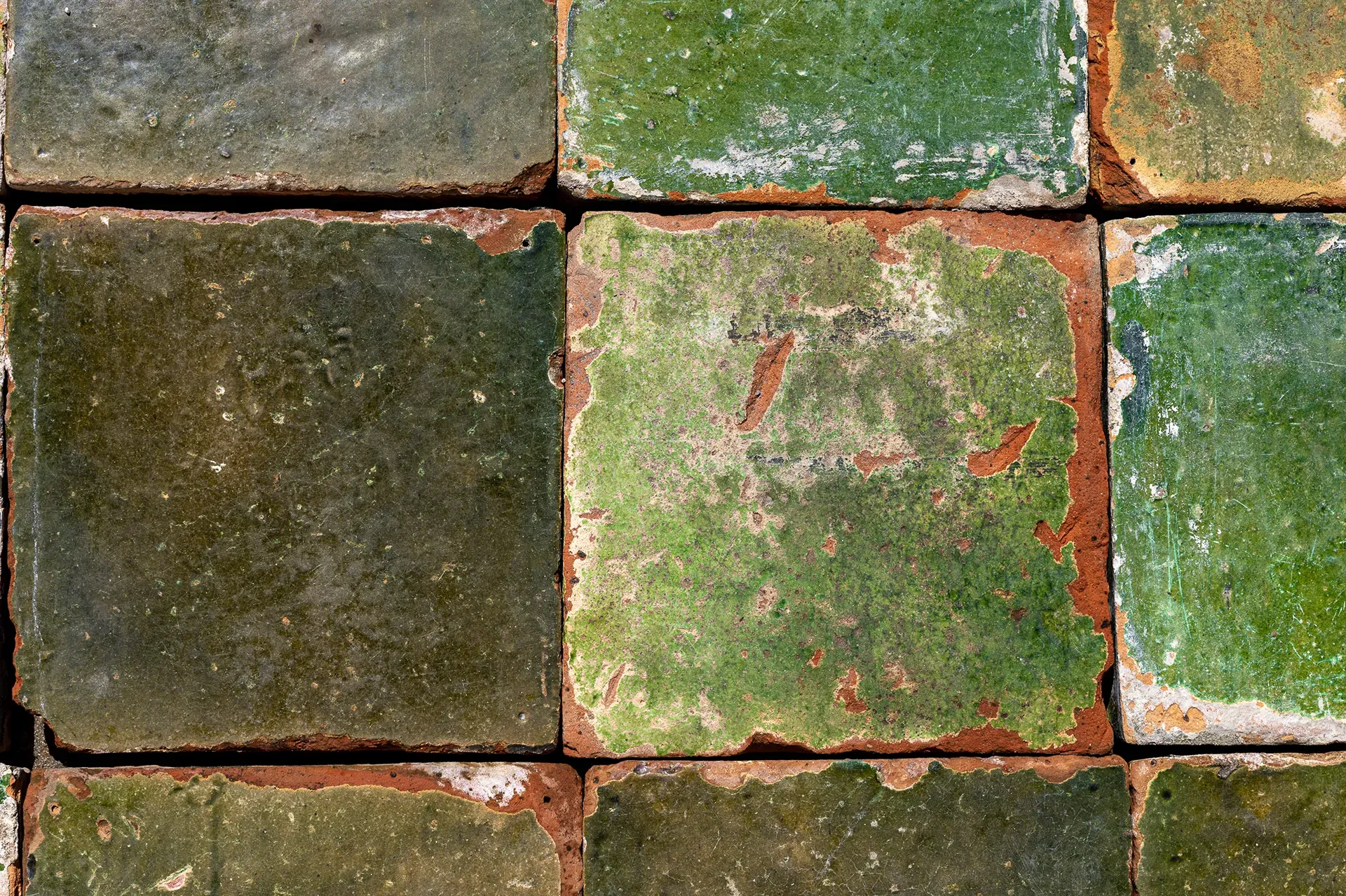 Antique green farmhouse floor tiles