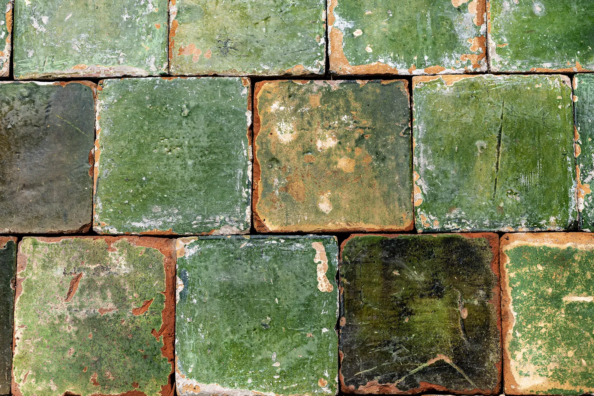 Antique green terracotta floor tiles