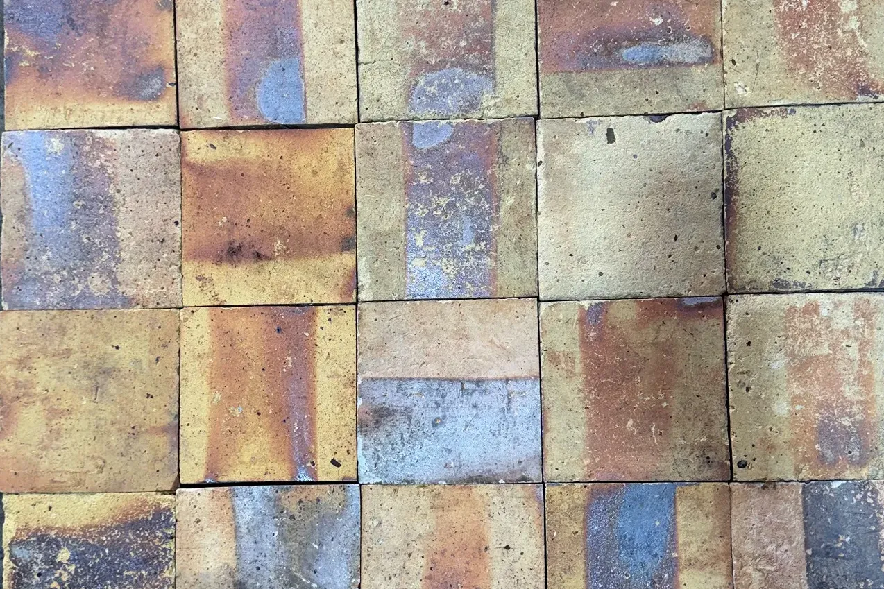Antique French floor tiles with yellow tones, 16x16
