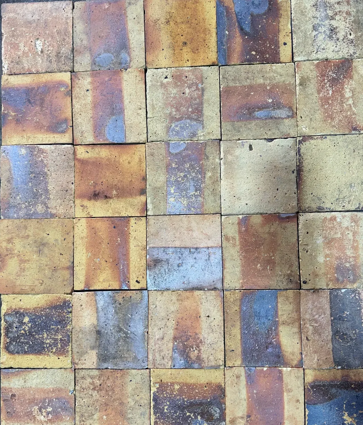 Antique French floor tiles with yellow tones, 16x16