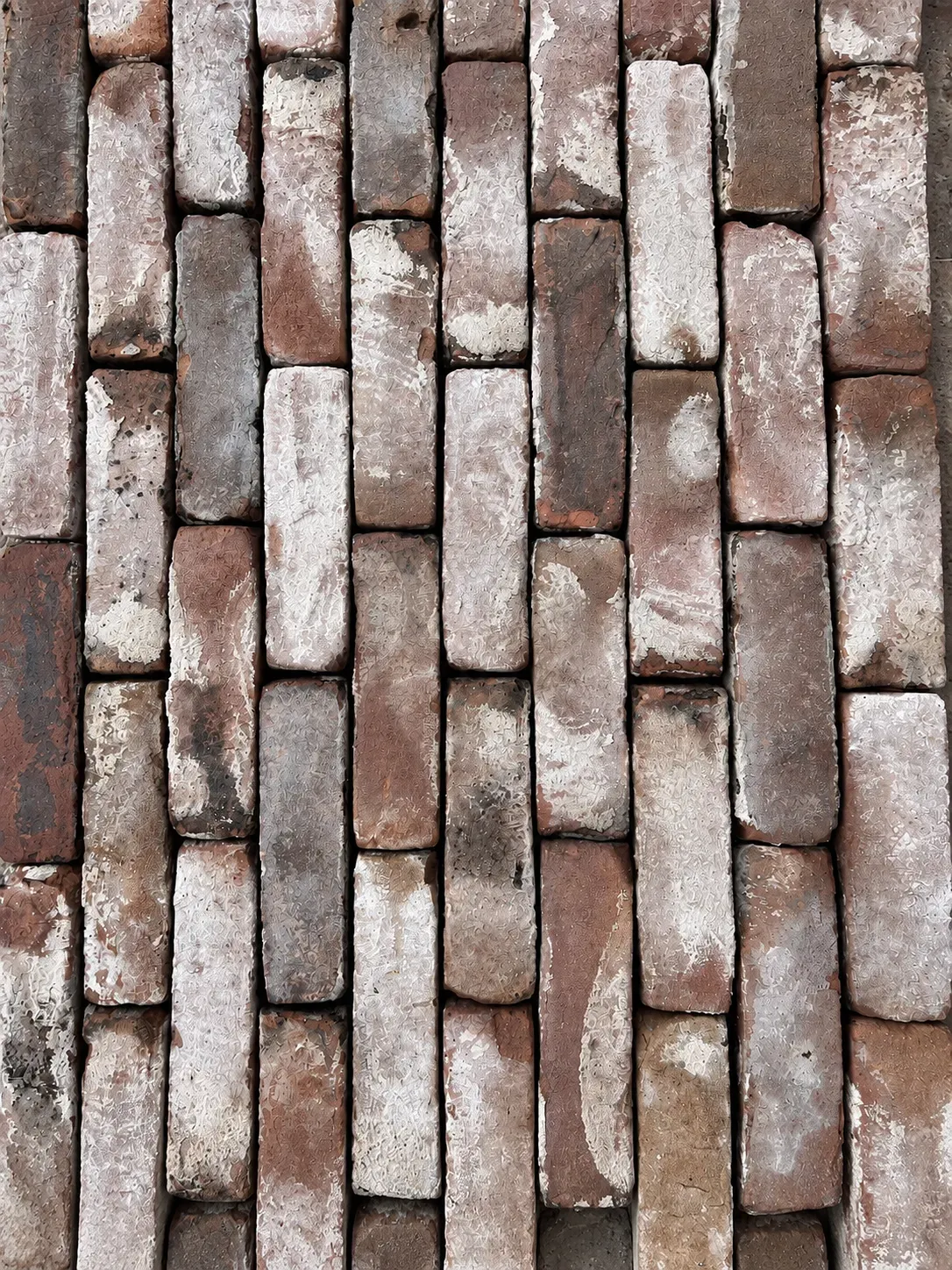 Brown-purple moulded bricks with lime tones, 22 x 5.5