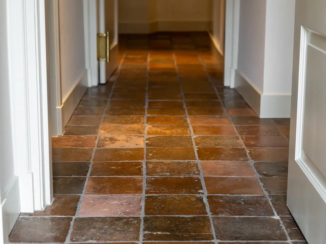 Hall with antique farmhouse floor tiles