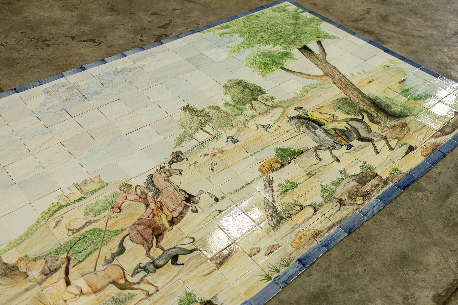 Hand-painted The Deer Hunt tile panels