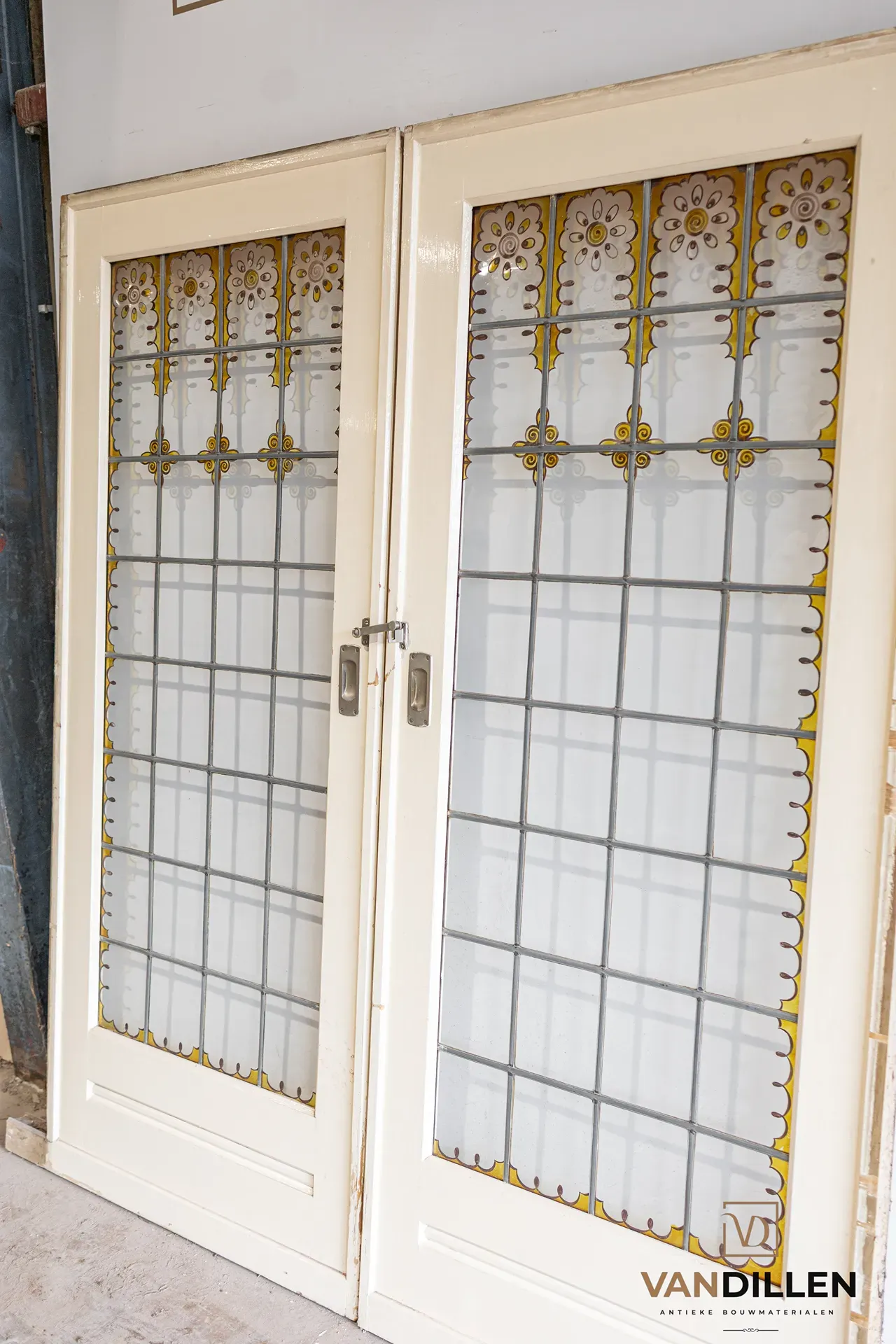 Nr 117; Art deco ensuite deuren gebrandschilderd glas in lood