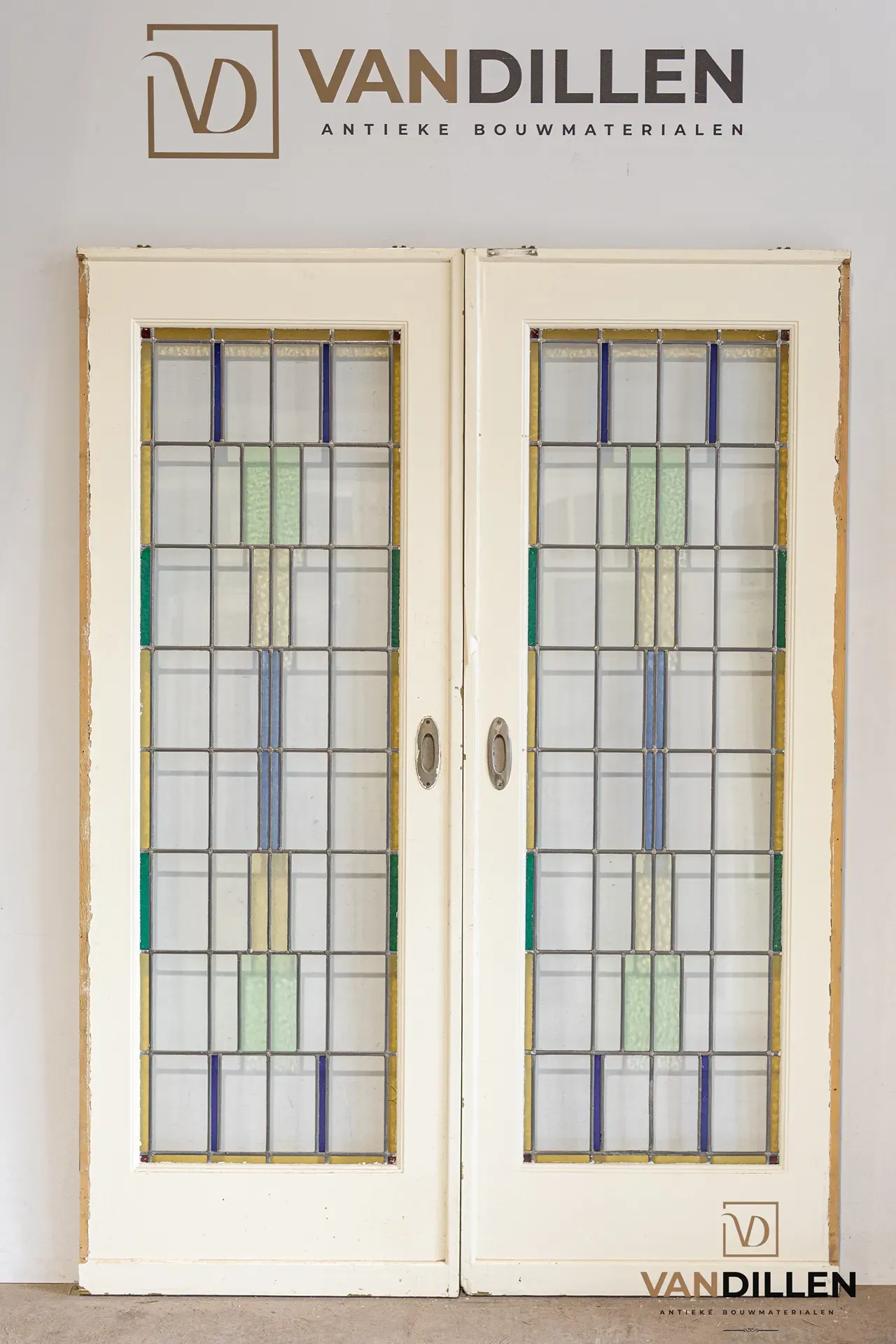 Nr 124 Art deco ensuite schuifdeuren met glas in lood