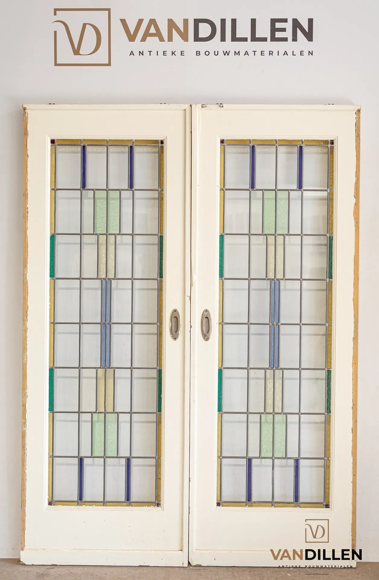 Nr 124; Art deco ensuite schuifdeuren met glas in lood