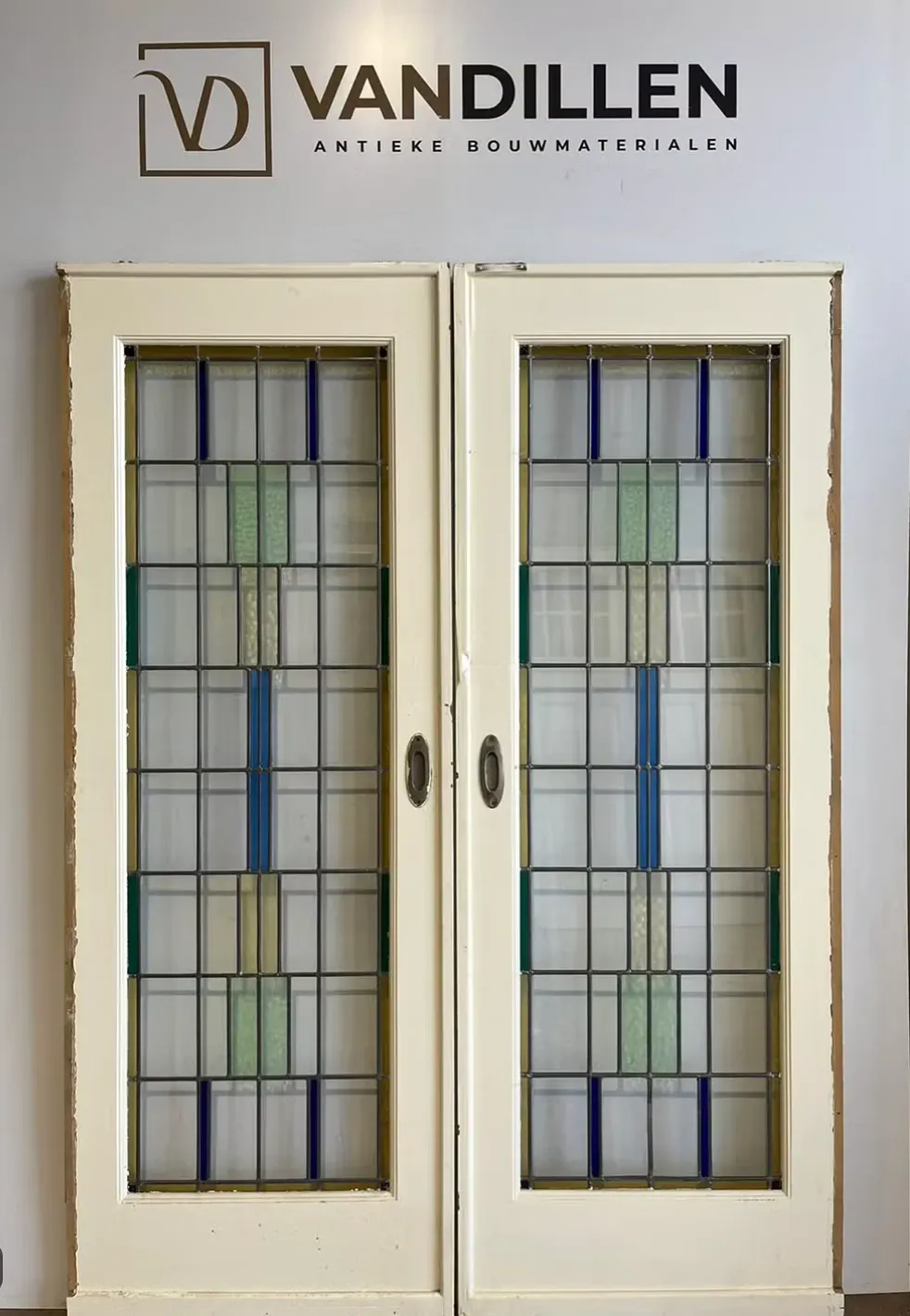 Nr 124 Art deco ensuite schuifdeuren met glas in lood