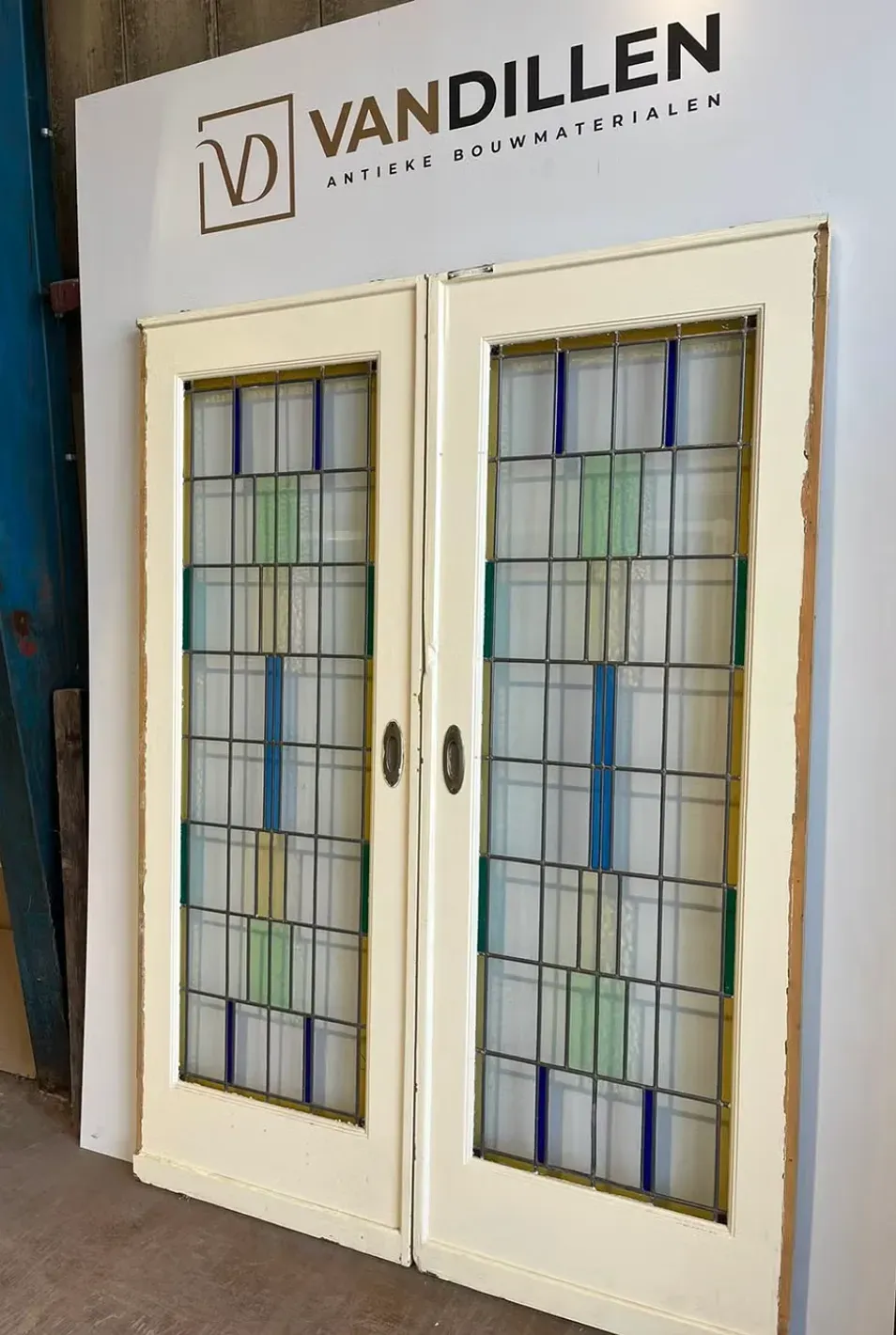 Nr 124 Art deco ensuite schuifdeuren met glas in lood