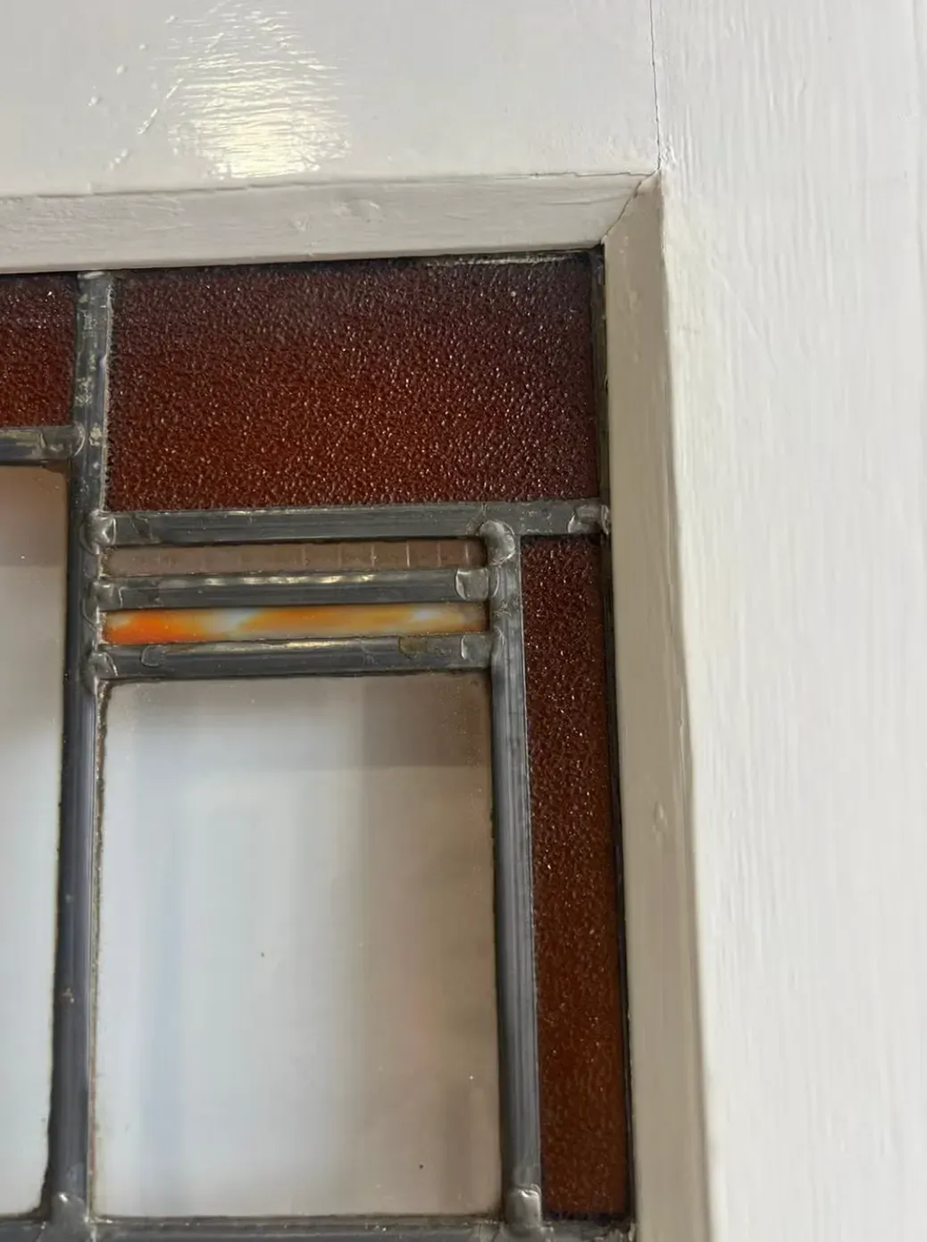 Nr 135; Antieke ensuite schuifdeuren met kleur glas in lood