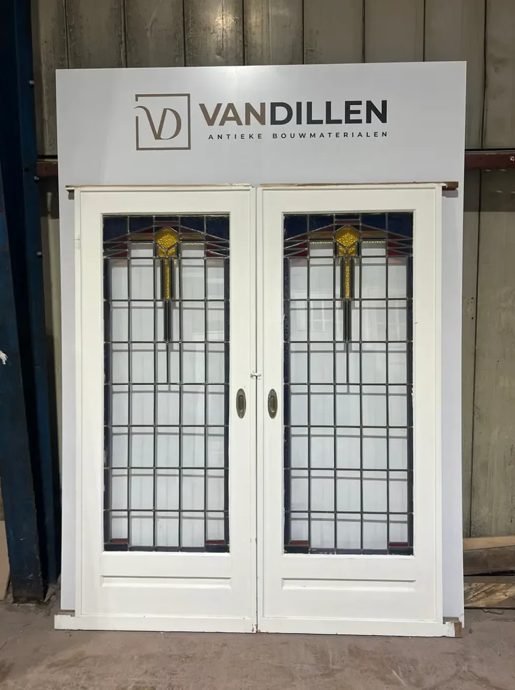 Nr 136; Antieke art deco glas in lood deuren