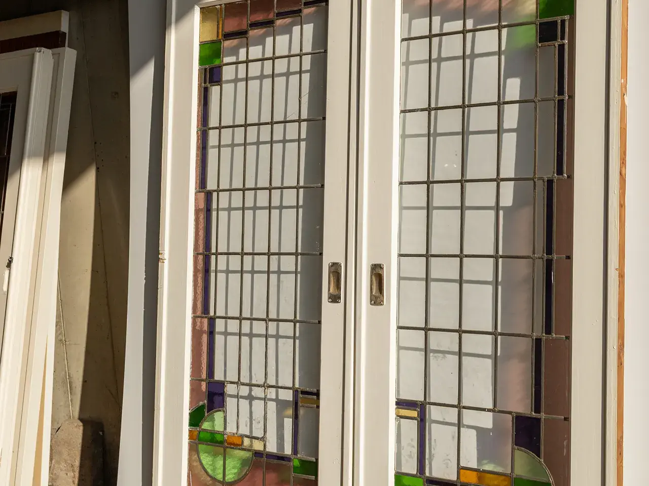 Antique interior doors with stained glass