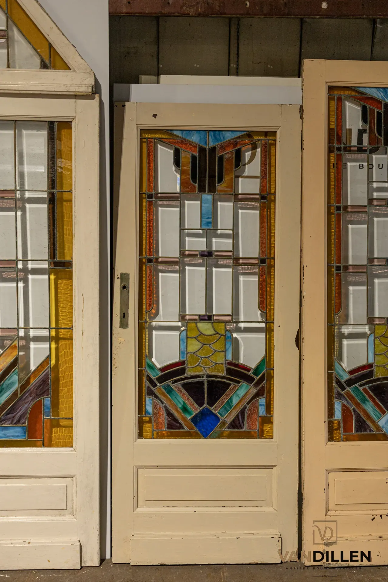 No. 53 coloured stained-glass doors with copper-set glazing