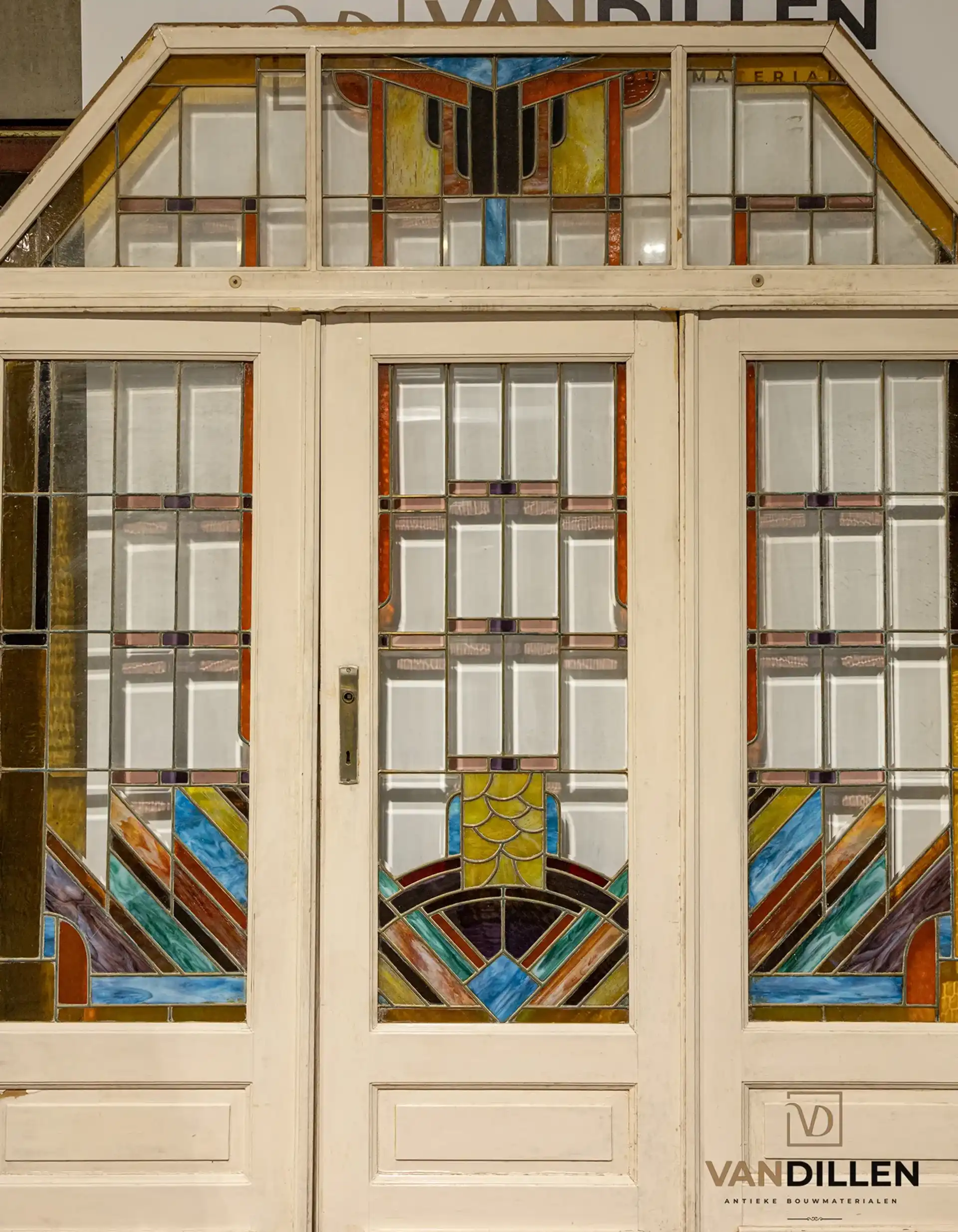 Nr 53 Set Glas In Lood Deuren Met Bovenlicht Oud Antiek