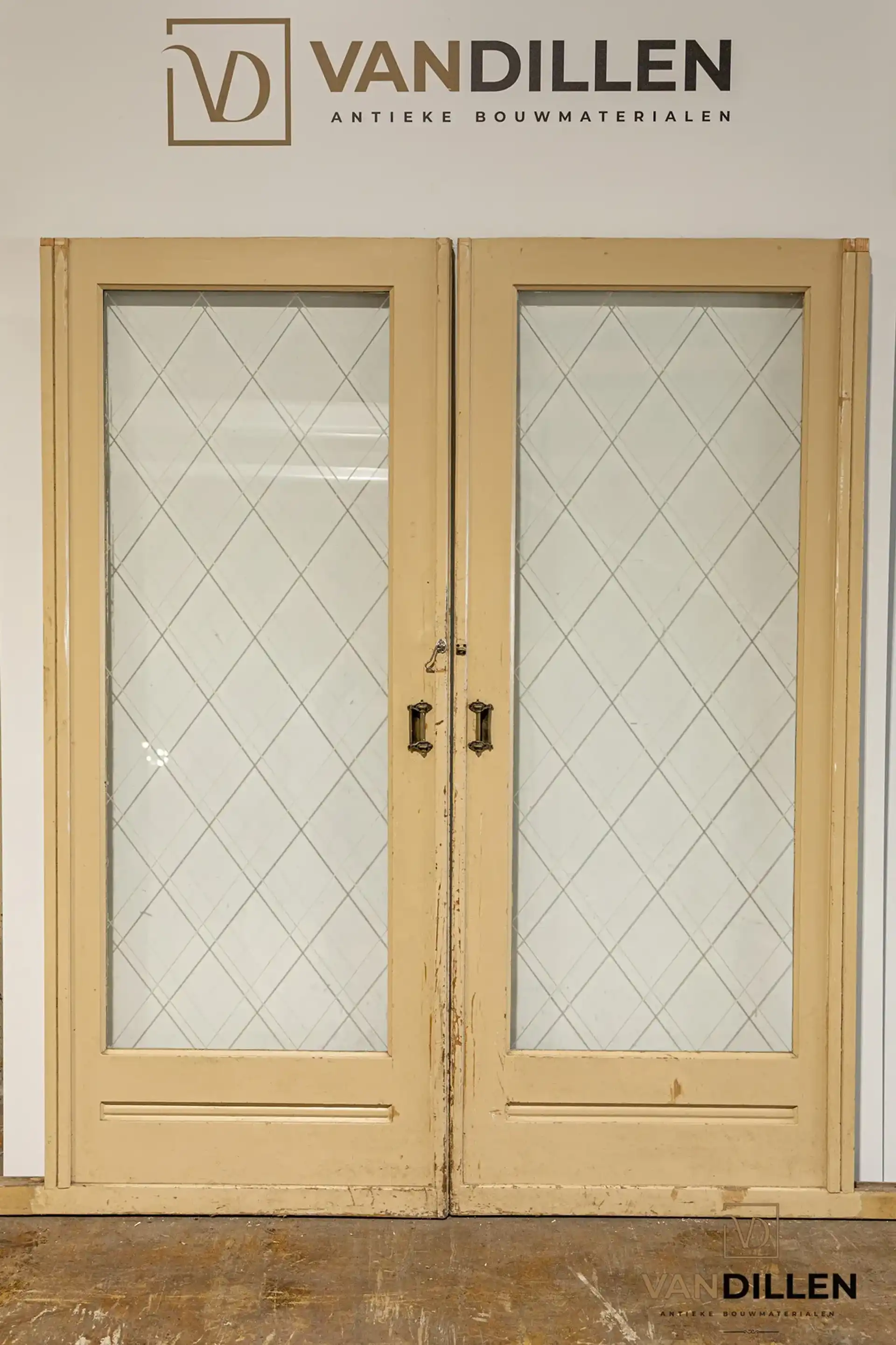 Nr 65 Set Antieke Ensuite Deuren Geslepen Glas