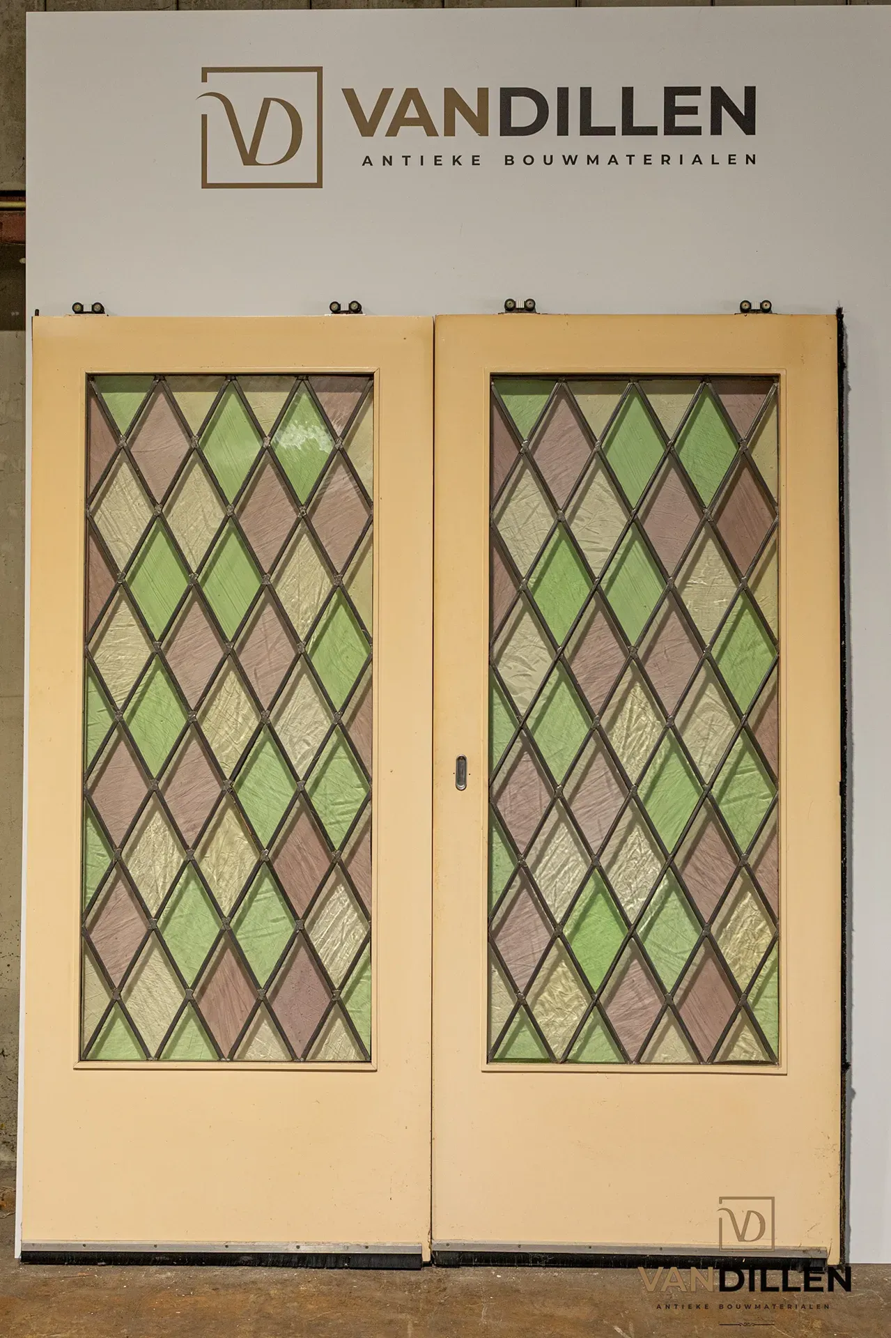 No. 85 old door with checked stained glass
