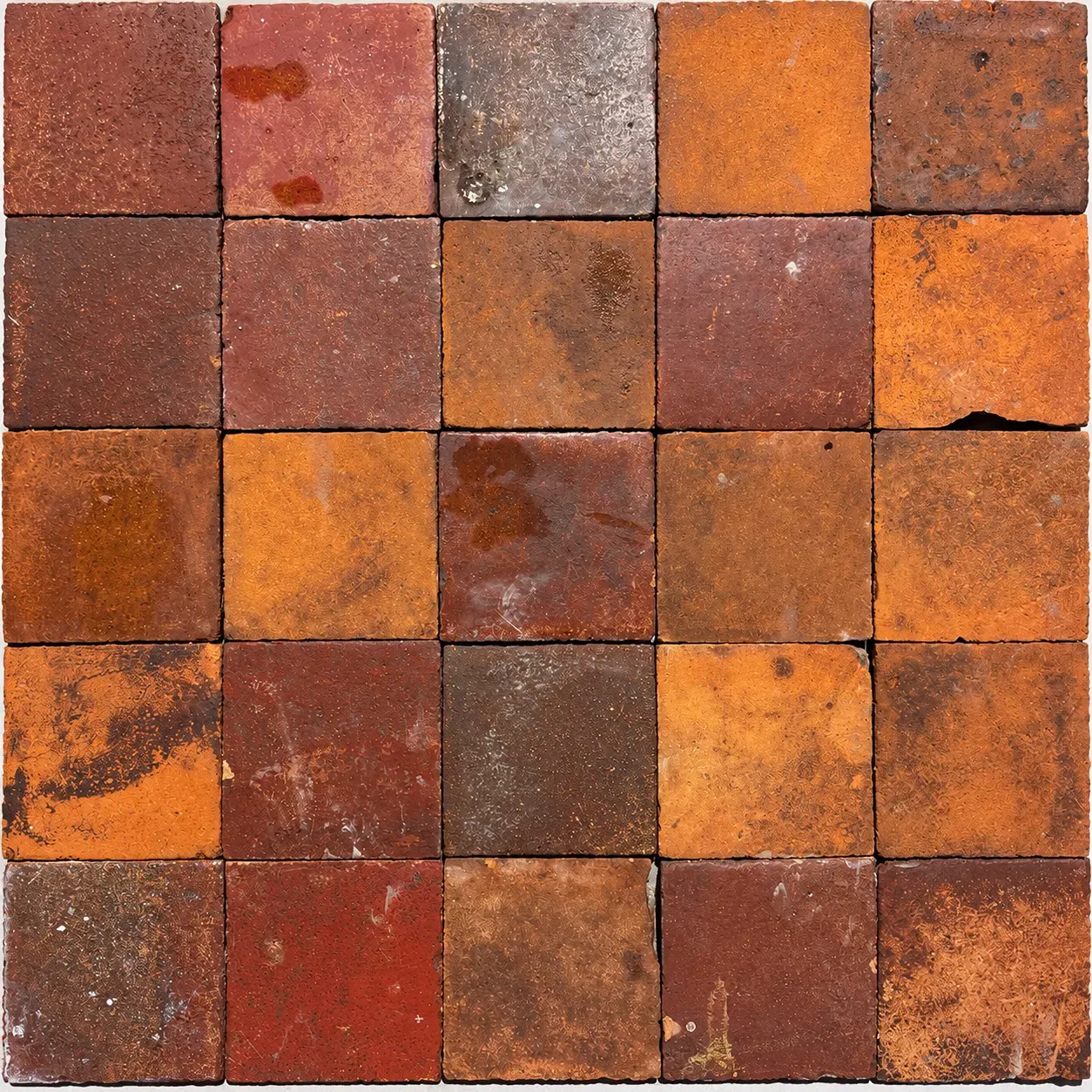 Old French floor tiles with red tones, 20.5x20.5