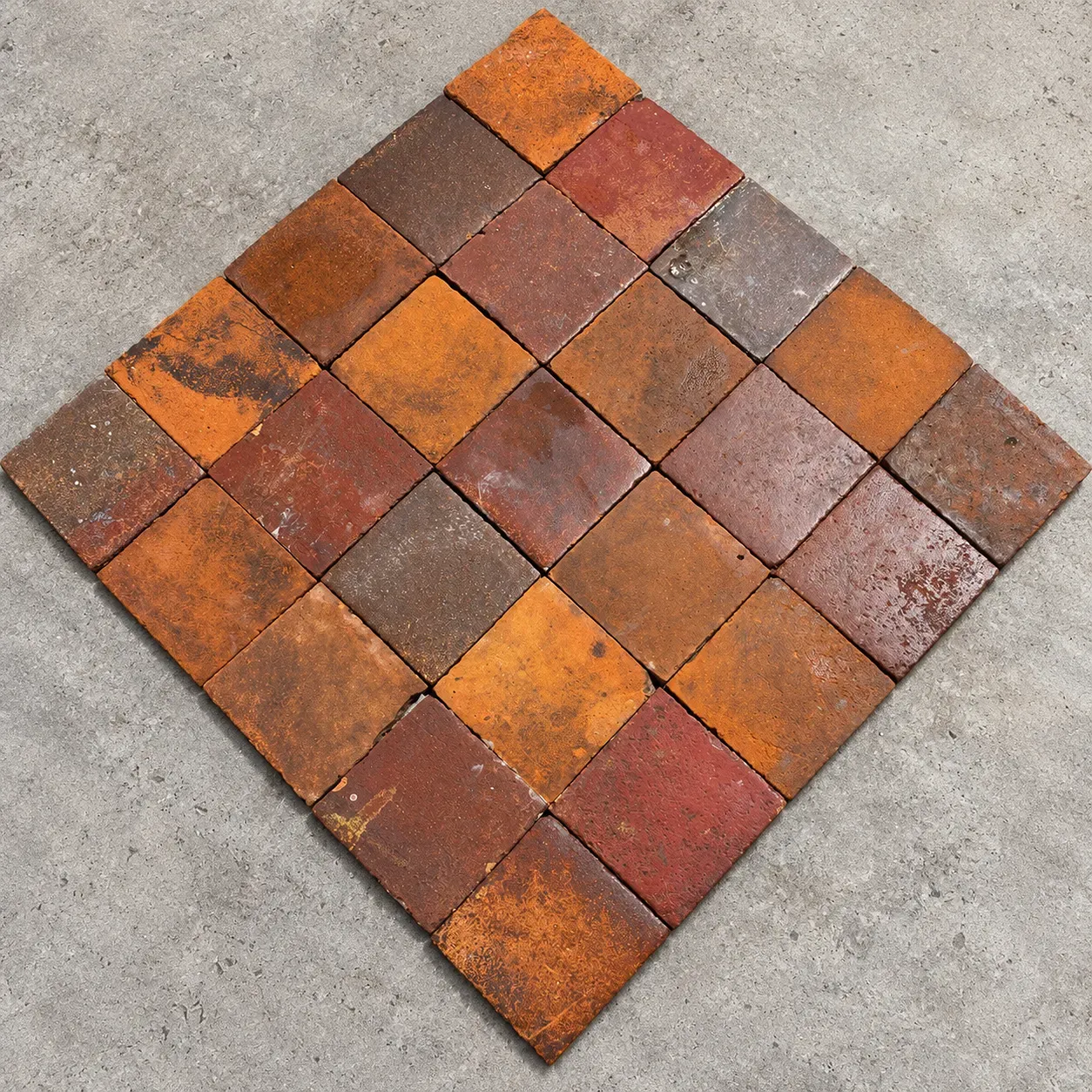 Old French floor tiles with red tones, 20.5x20.5