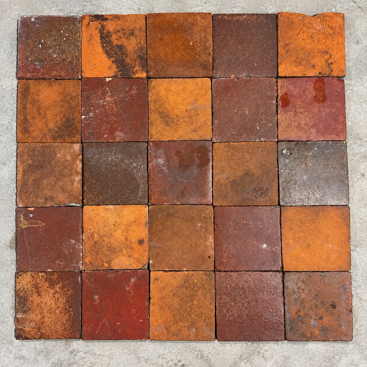 Old French floor tiles with red tones, 20.5x20.5