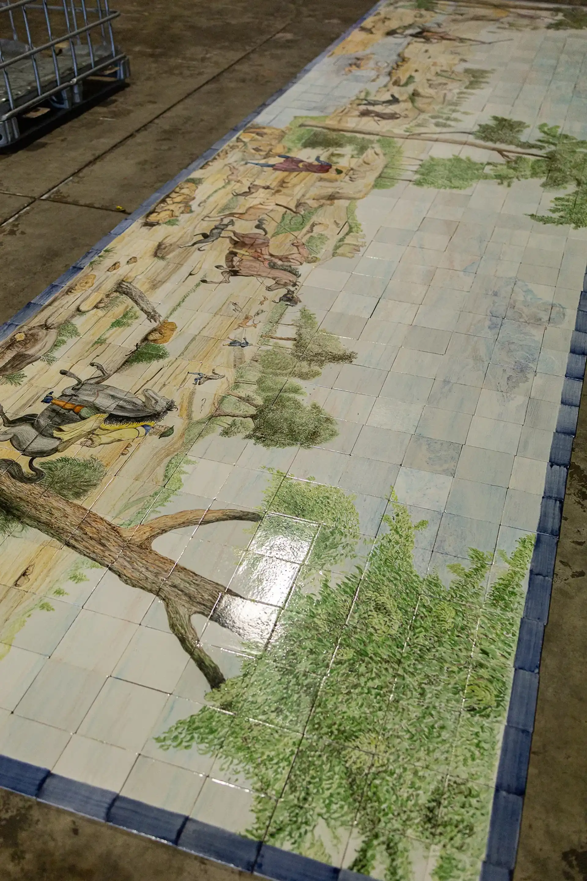 Oud Handgemaakt Kunstwerk Met Gebakken Tegels