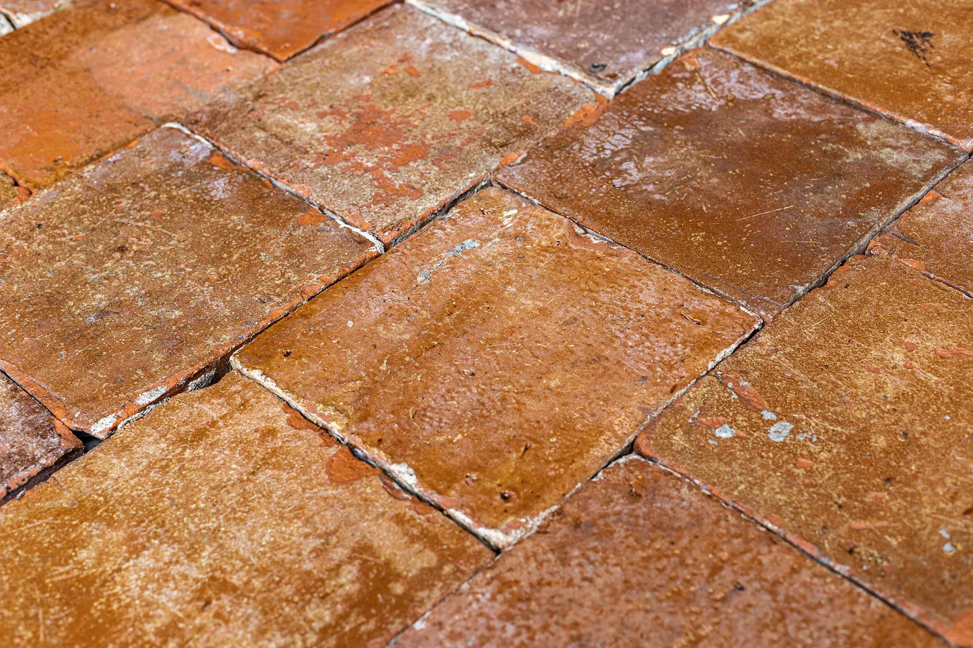 Traditional Dutch glazed terracotta floor tiles