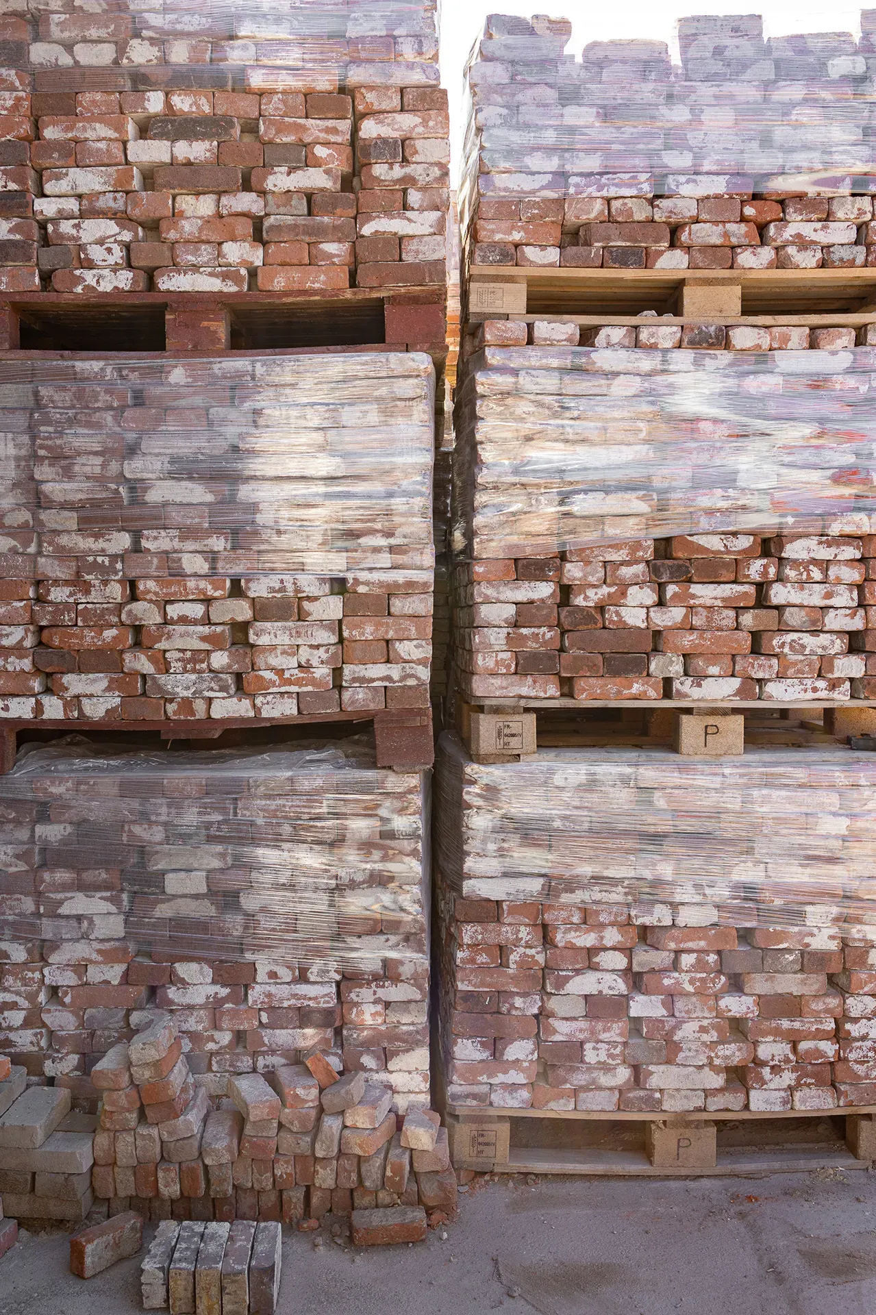 Old bricks with white traces