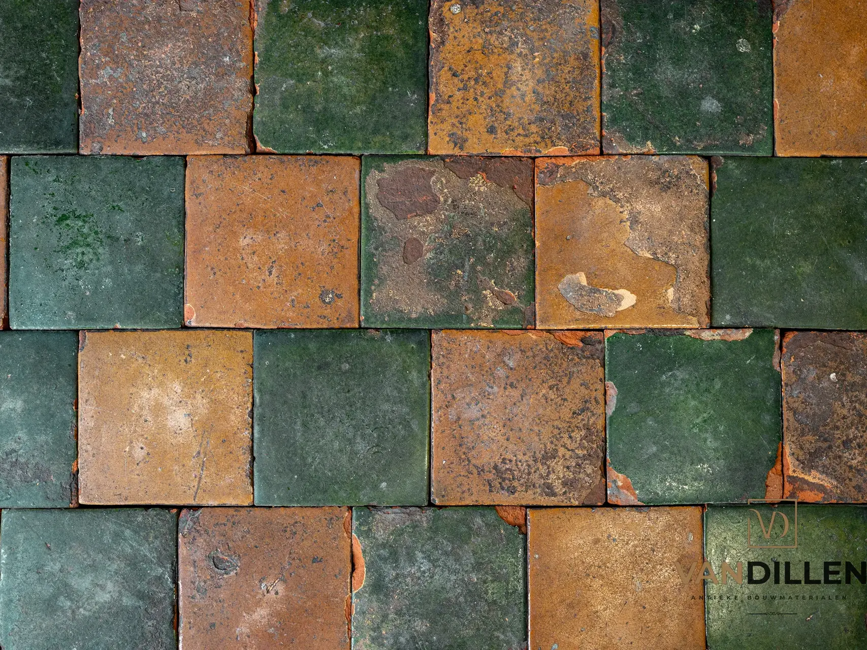 Antique glazed terracotta floor tiles