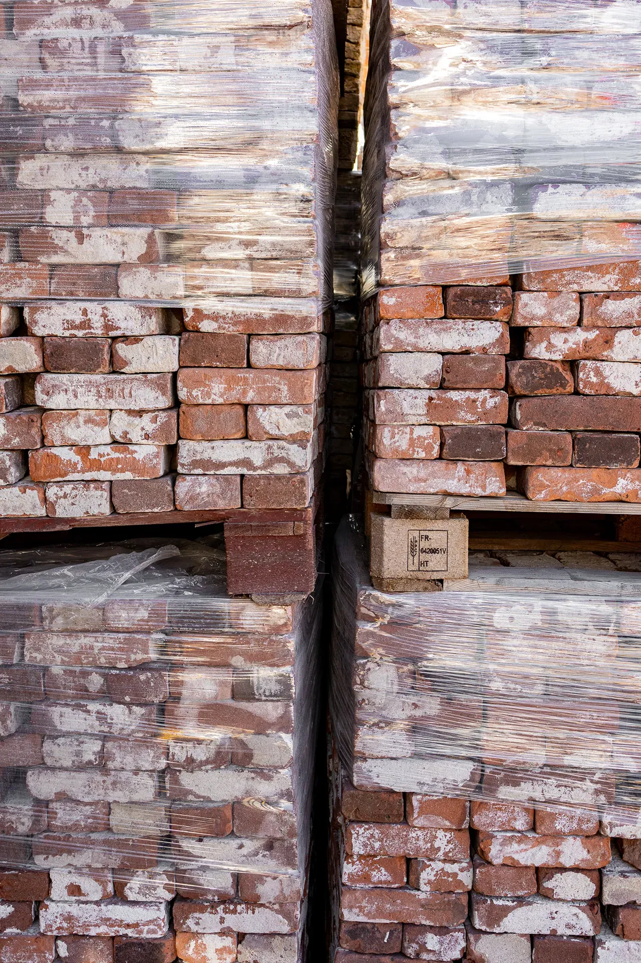 Old moulded bricks with lime colour variation