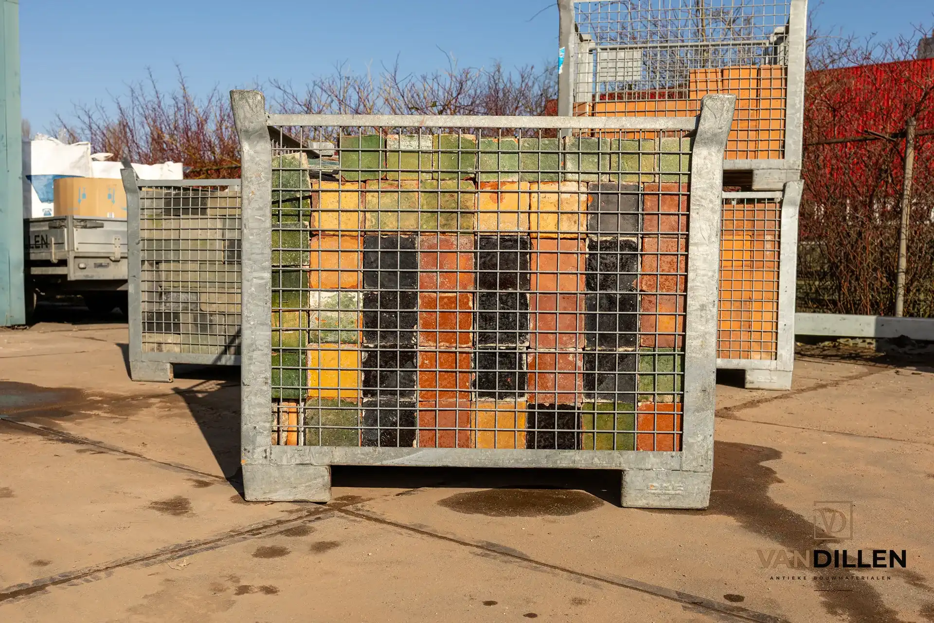 Partij Antieke Geglazuurde Estrikken Plavuizen Groen Geel Bruin 14 Cm Antieke Oude Gebikte