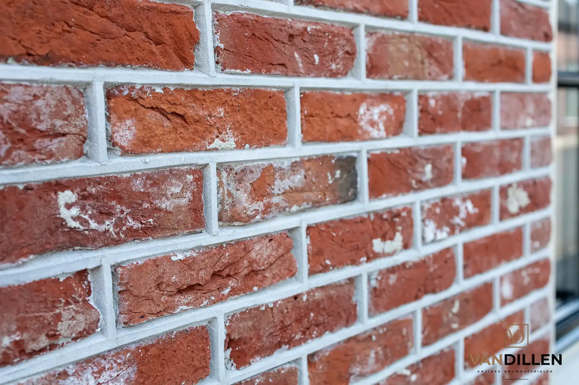Rode Gebikte Bakstenen Met Kalk
