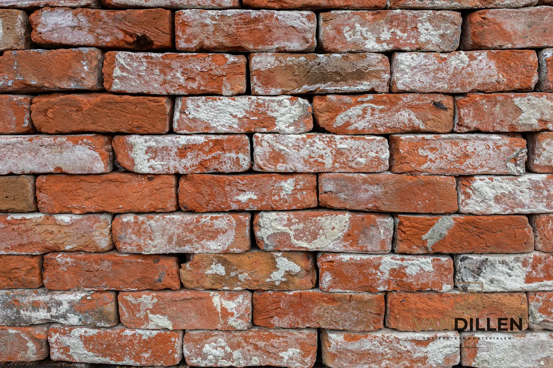 Red handmade bricks with lime traces