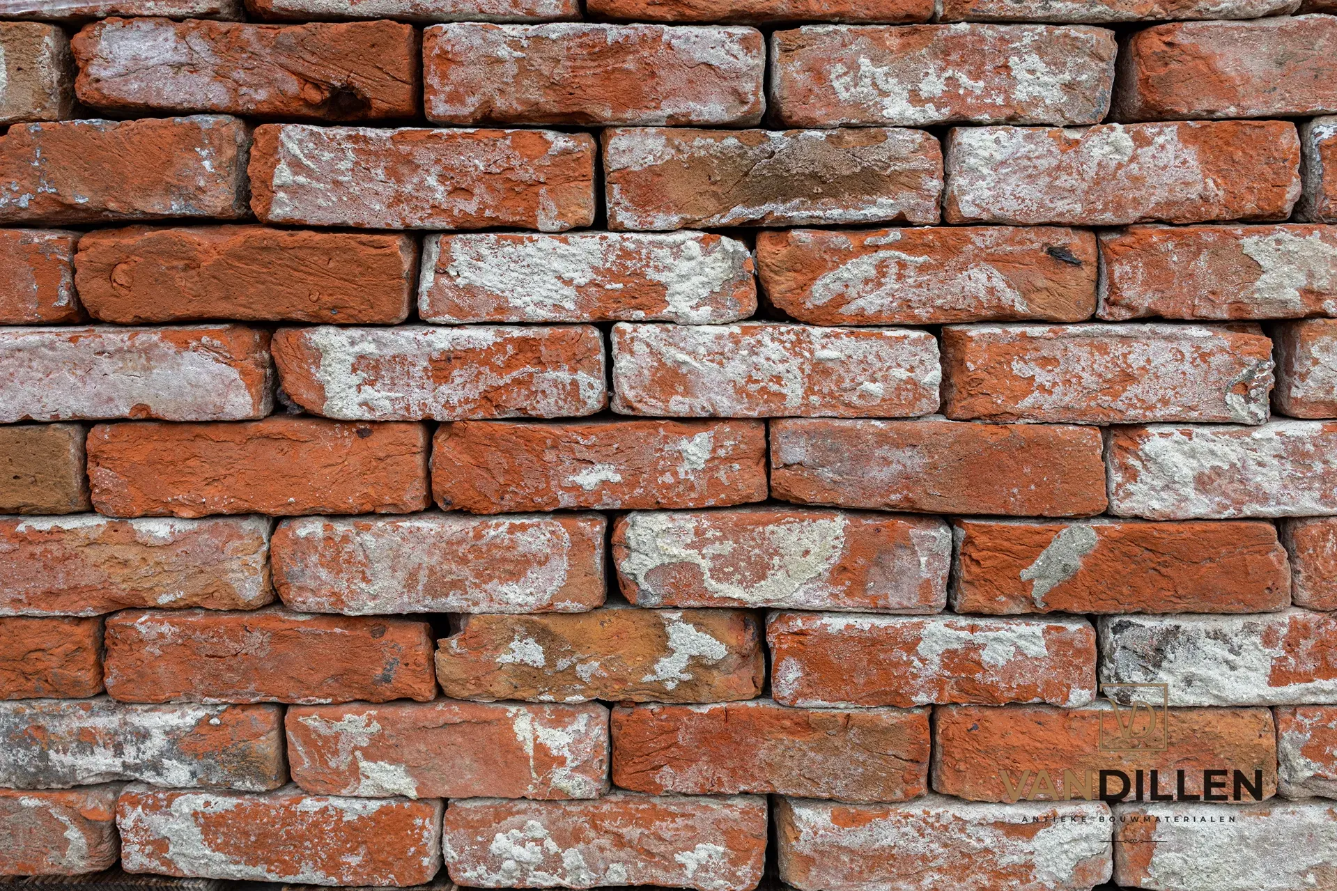 Red handmade bricks with lime traces