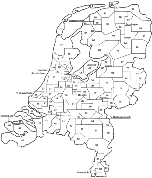 Carte des zones d'expédition par code postal des Pays-Bas